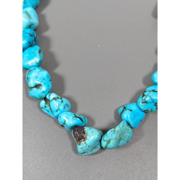 Beachy Coastal Blue Stone Faux Turquoise Black Cross Necklace Bold 20 in - Picture 3 of 12